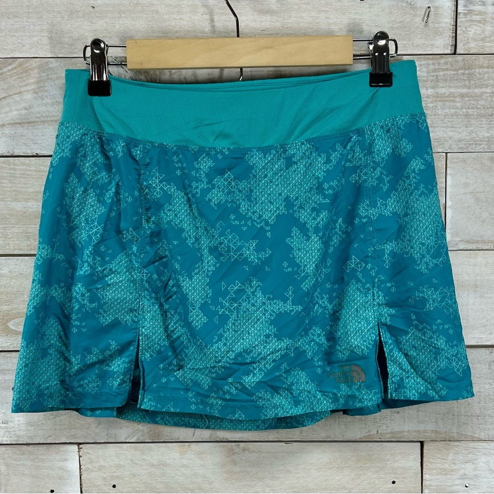 The North Face Skort Womens Small Blue Geometric Inner Shorts Pockets Stretch